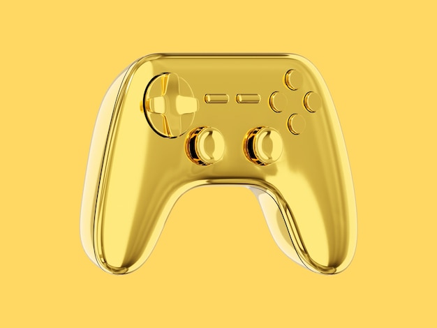 Controlador de juego de consola realista Icono aislado de oro sobre fondo amarillo Representación 3D