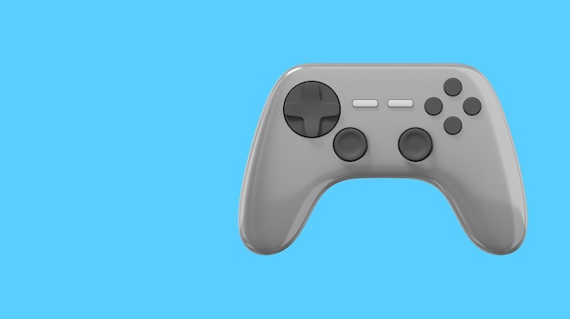 Controlador de juego de consola realista Icono gris sobre fondo azul con espacio para representación de texto 3D