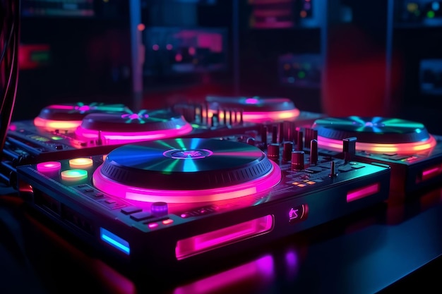 Controlador mezclador de audio DJ de música electrónica en una discoteca Creado con tecnología Generativa AI