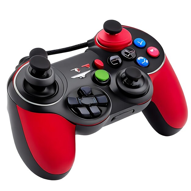 Foto un controlador de videojuego rojo y negro