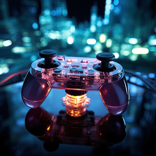 Foto un controlador de videojuego con una vela encendida en él