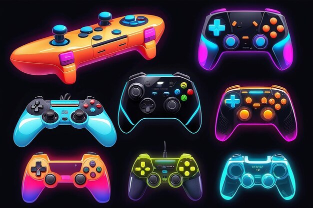 Controladores de jogos de néon ou joysticks para consolas de jogos