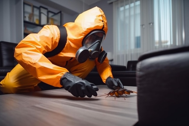 Foto controle uniforme de pragas de pesticidas exterminador de cupim inseto barata matar sofá generative ai