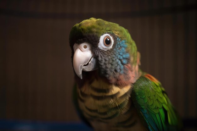 Conure de bochecha verde vibrante empoleirado em um balanço