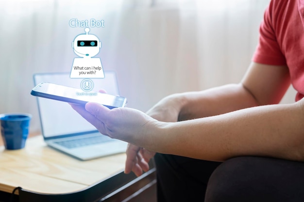 Foto conversación del asistente de chatbot concepto de tecnología de inteligencia artificial ai