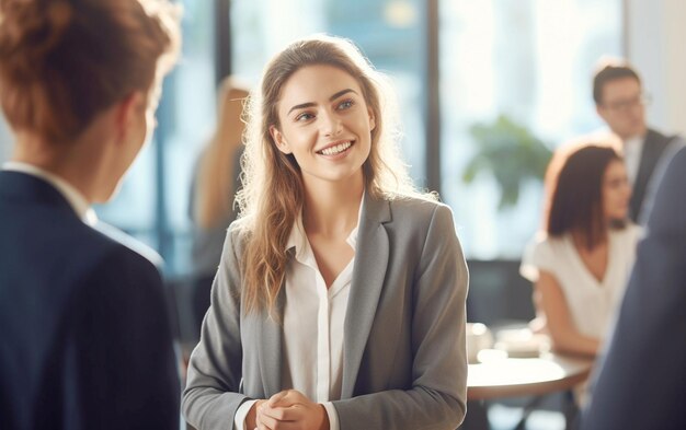 Conversación en el café Discusión de la mujer de negocios