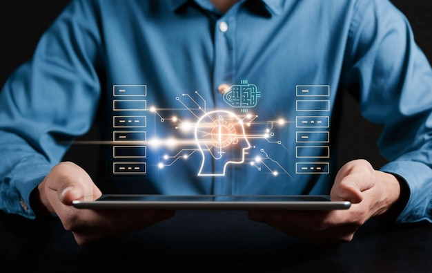 Conversación con chatbot Persona que utiliza el servicio al cliente en línea con chatbot para obtener apoyo Artificial