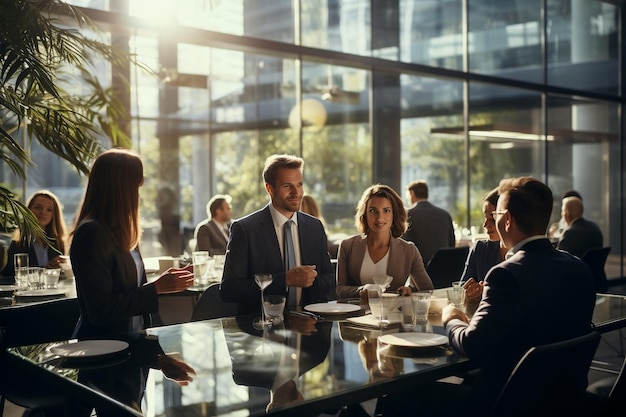 Conversación entre profesionales de negocios dentro de una presentación IA generativa