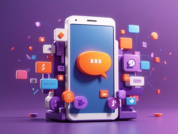 Conversaciones conectadas teléfono móvil 3D con mensajes de burbuja de voz