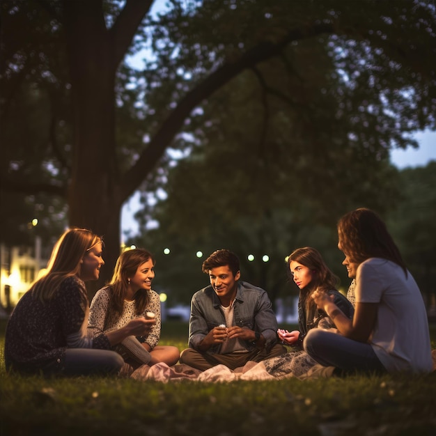 Conversaciones vespertinas Los estudiantes se unen en el parque para conectarse