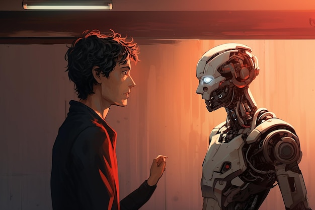 Conversas de robôs com humano Futuristic HumanInteraction entre o robô