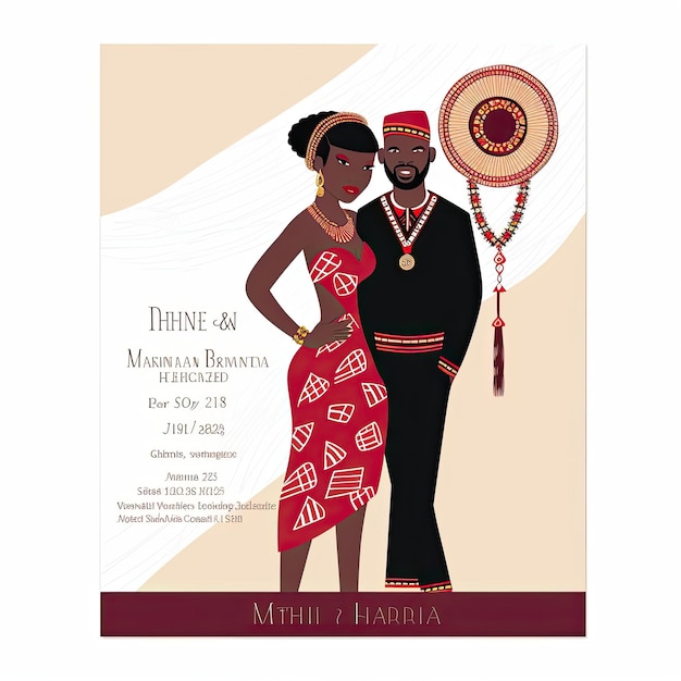 Convidado de casamento com um casal africano Ilustração vetorial