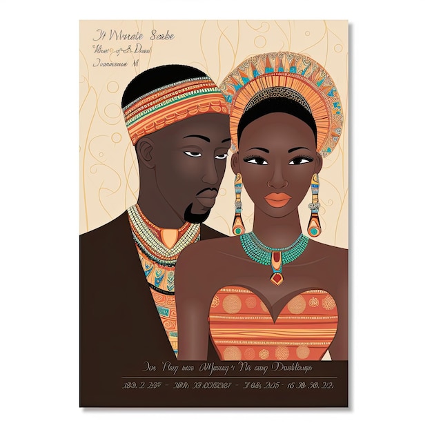 Convidado de casamento com um casal africano Ilustração vetorial