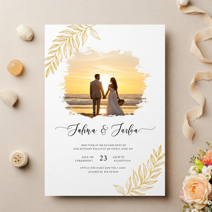 Foto convidado para um casamento na praia.