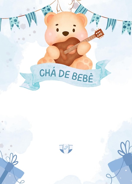 Convite cha de bebe urso delicado azul 1
