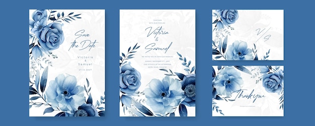 Convite de casamento com Save the Date RSVP Cartão de agradecimento Modelo de convite de casamento vintage com flor