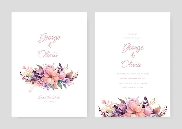 convites de casamento com flores e folhas elegantes