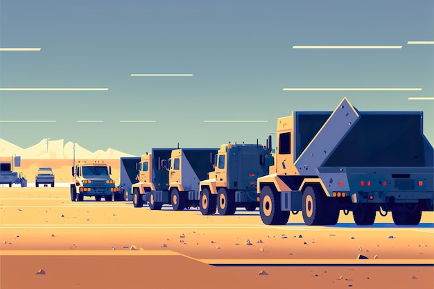 Convoy de camiones ilustración plana