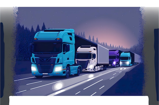 Convoy de camiones ilustración plana