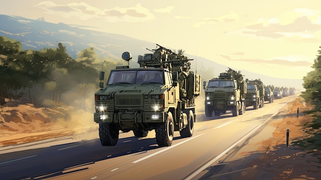 Convoy de vehículos militares