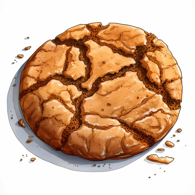 Cookie de melassa de tinta e açúcar estilo desenho animado com linhas pretas distintivas