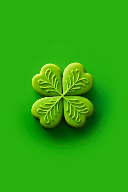 Foto cookie símbolo do dia de são patrício em forma de folha de trevo em fundo verde minimalismo gerado pela ia
