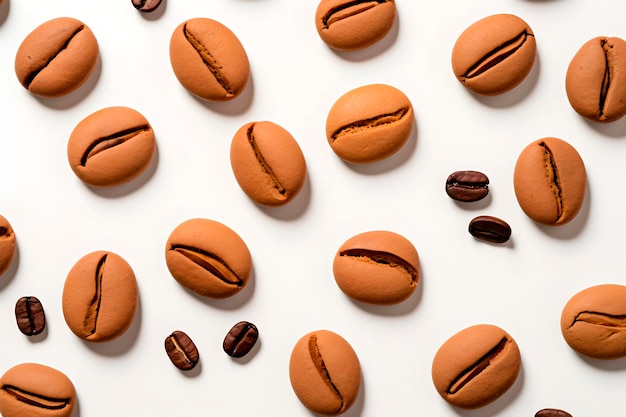 Cookies de grãos de café em fundo branco vista superior gerada pela IA