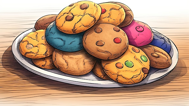 Cookies vector líneas limpias para colorear estilo de página AI generativa