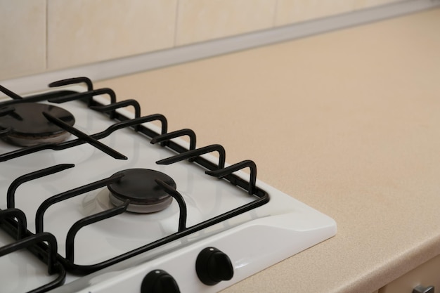 Cooktop de gás moderno na cozinha fechada Espaço para texto