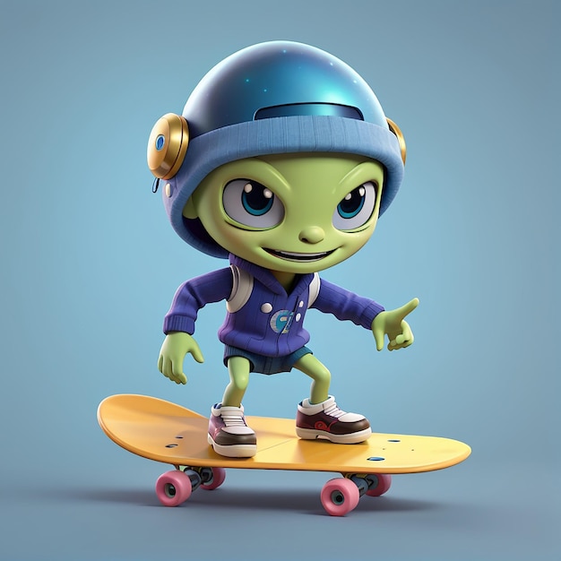 Cool Alien jugando a la patineta Icono de dibujos animados vectorial Ilustración Ciencia Icono deportivo Concepto aislado Estilo de dibuj os animados plano vectorial premium