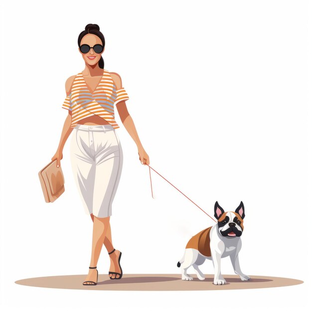 Cool Cartoon Person Walking Frenchie im Sommer