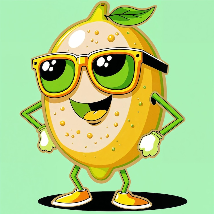 Foto cool cartoon zitrone mit sonnenbrille