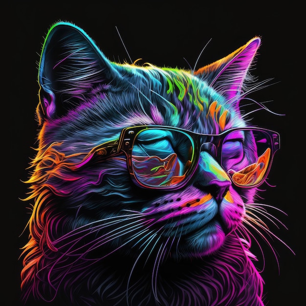 Cool cat camiseta colores neón Ilustraciones AI Generative