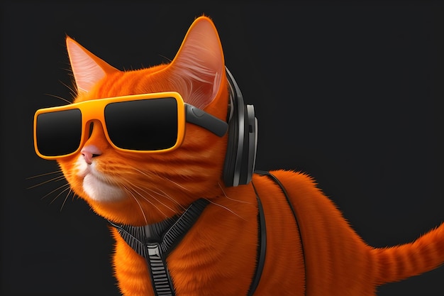 Cool cat con gafas de sol y auriculares