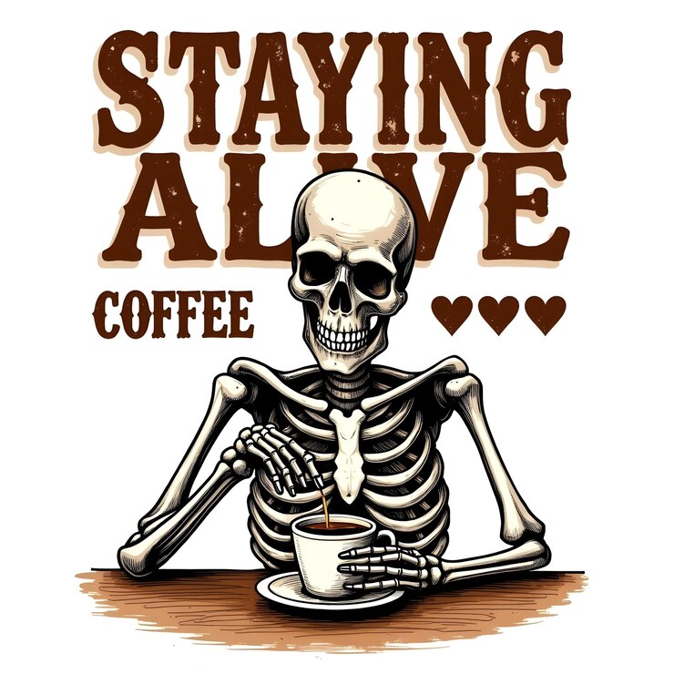 Cool diseño retro de camiseta de cráneo y café