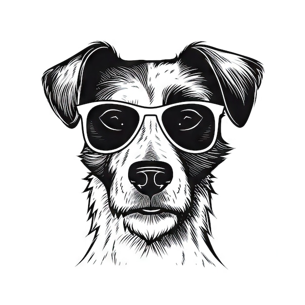 Cool Dog Anteojos Aislados Gracioso Jack Russell Terrier Moda Inteligente Perros Retrato Silueta Negra Icono Hipster Perros Camiseta Impresión AI Ilustración Generativa