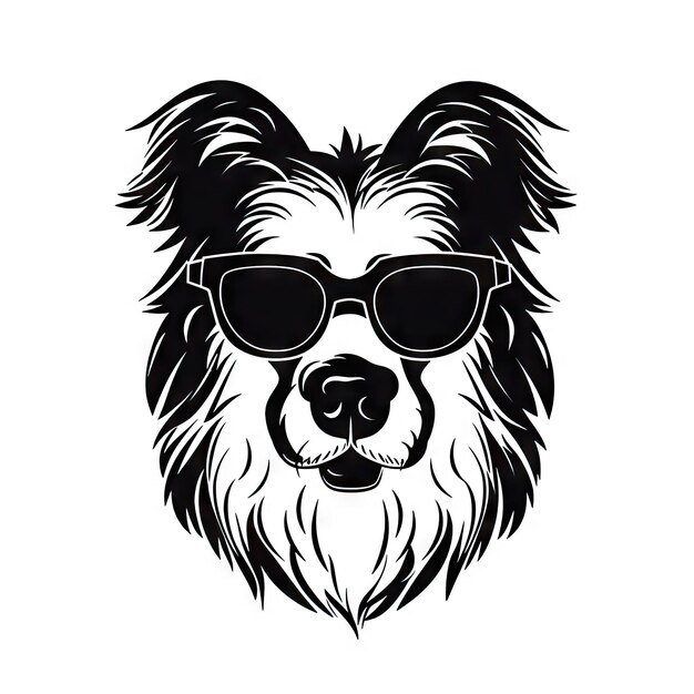 Cool Dog Anteojos Aislados Gracioso Pastor Escocés Moda Inteligente Perros Retrato Silueta Negra Icono Hipster Perros Camiseta Impresión AI Ilustración Generativa