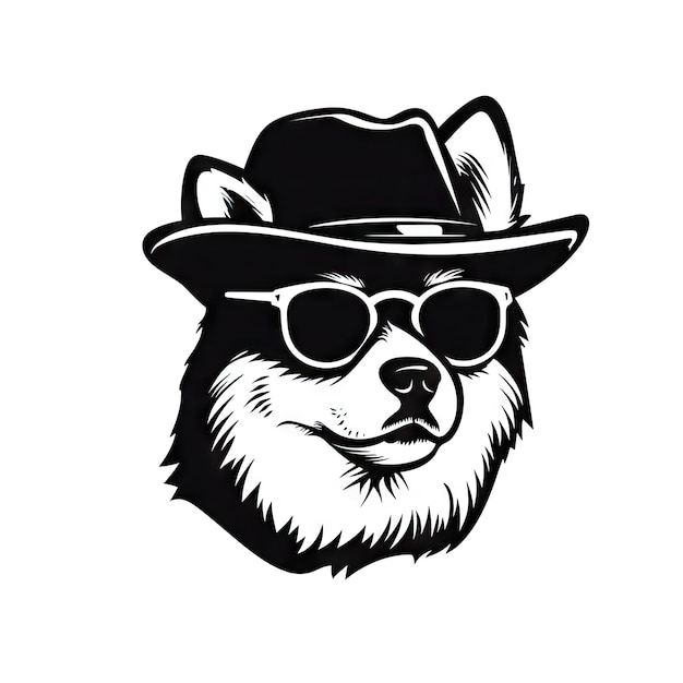 Cool Dog Anteojos Aislados Gracioso Shiba Inu Moda Inteligente Perros Retrato Silueta Negra Icono Hipster Perros Camiseta Impresión AI Ilustración Generativa