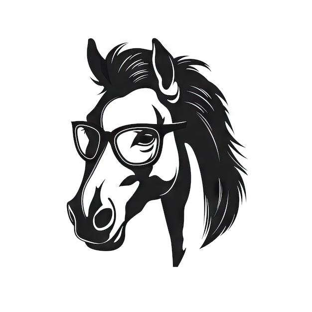 Cool Horse Icon Funny Farm Animal Portrait Mare Ilustração Cavalo Hipster em óculos de sol e chapéu Ilustração de IA generativa