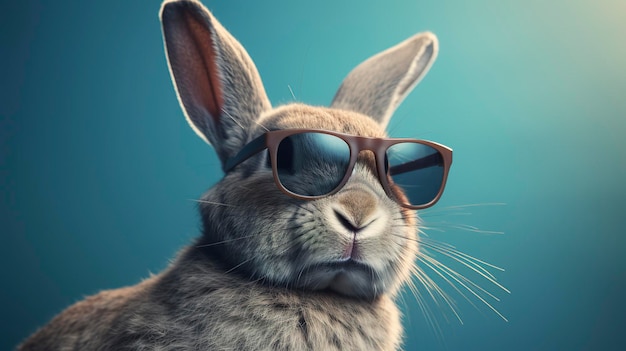Cool Kaninchen mit Sonnenbrille auf farbenfrohem Hintergrund Generative Ai