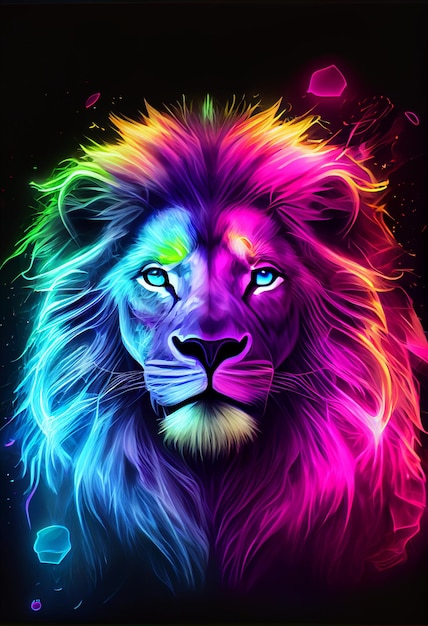 Foto cool kawaii lion brilhante colorido generativo ai