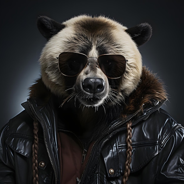 Foto cool mafia gangster bear con una chaqueta y gafas de sol