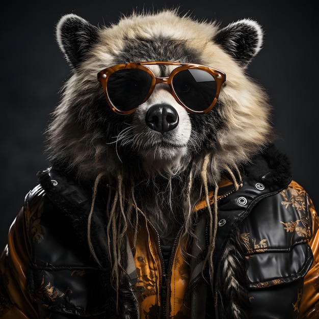 Foto cool mafia gangster bear con una chaqueta y gafas de sol