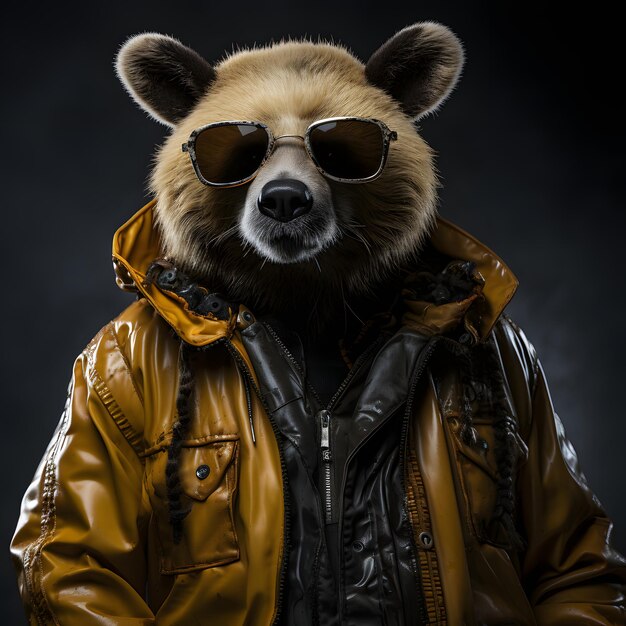 Foto cool mafia gangster bear con una chaqueta y gafas de sol