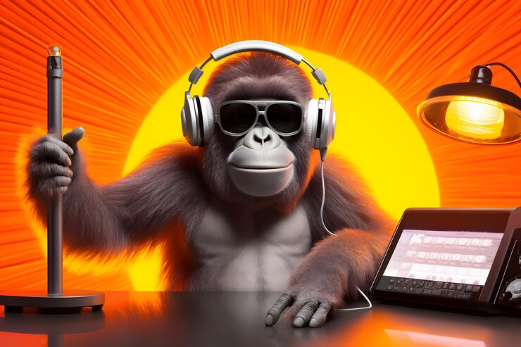Foto cool mono dj onda sintética de neón red neuronal generada por la ia
