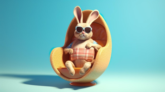 Cool Osterhase oder Kaninchen in einem Sonnenstuhl