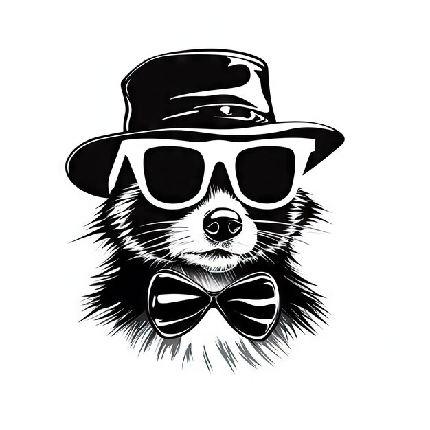 Foto cool raccoon icon witziges tierporträt raccoon hipster in sonnenbrille und hut generative ki-illustration