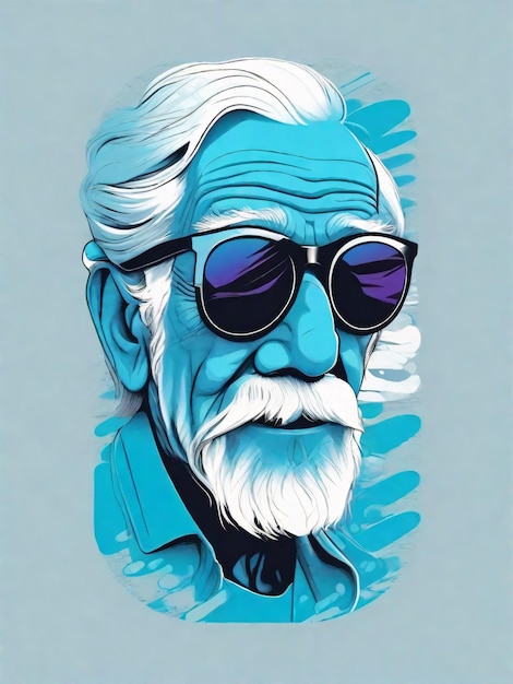 Coold Old Man in Blue Vector Ilustración para diseño de camiseta