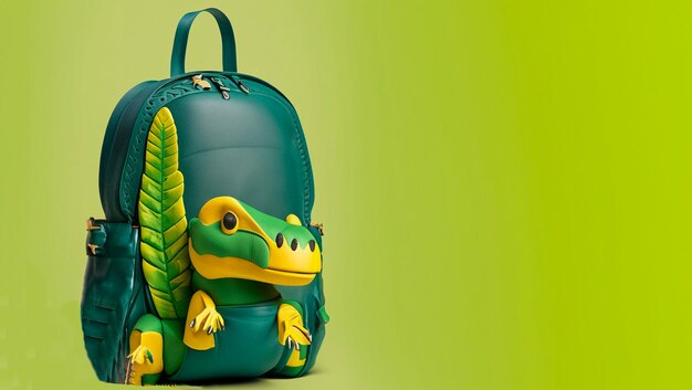 coole Dinosaurier-Kinder-Leder-Rucksack mit dekorativen Dschungelblättern in gelber und grüner Farbe