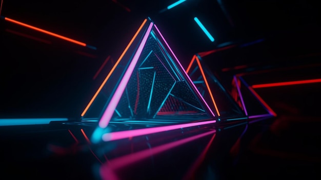 Coole geometrische Dreiecksfigur im Neonlaserlicht, ideal für Hintergründe und Tapeten